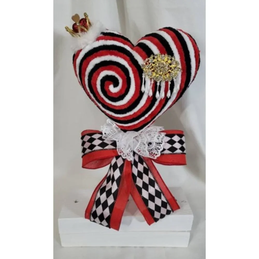 Hearts Decorative Velvety Yarn Red, Black‎ & White Heart w Crown Lollipop & Gold